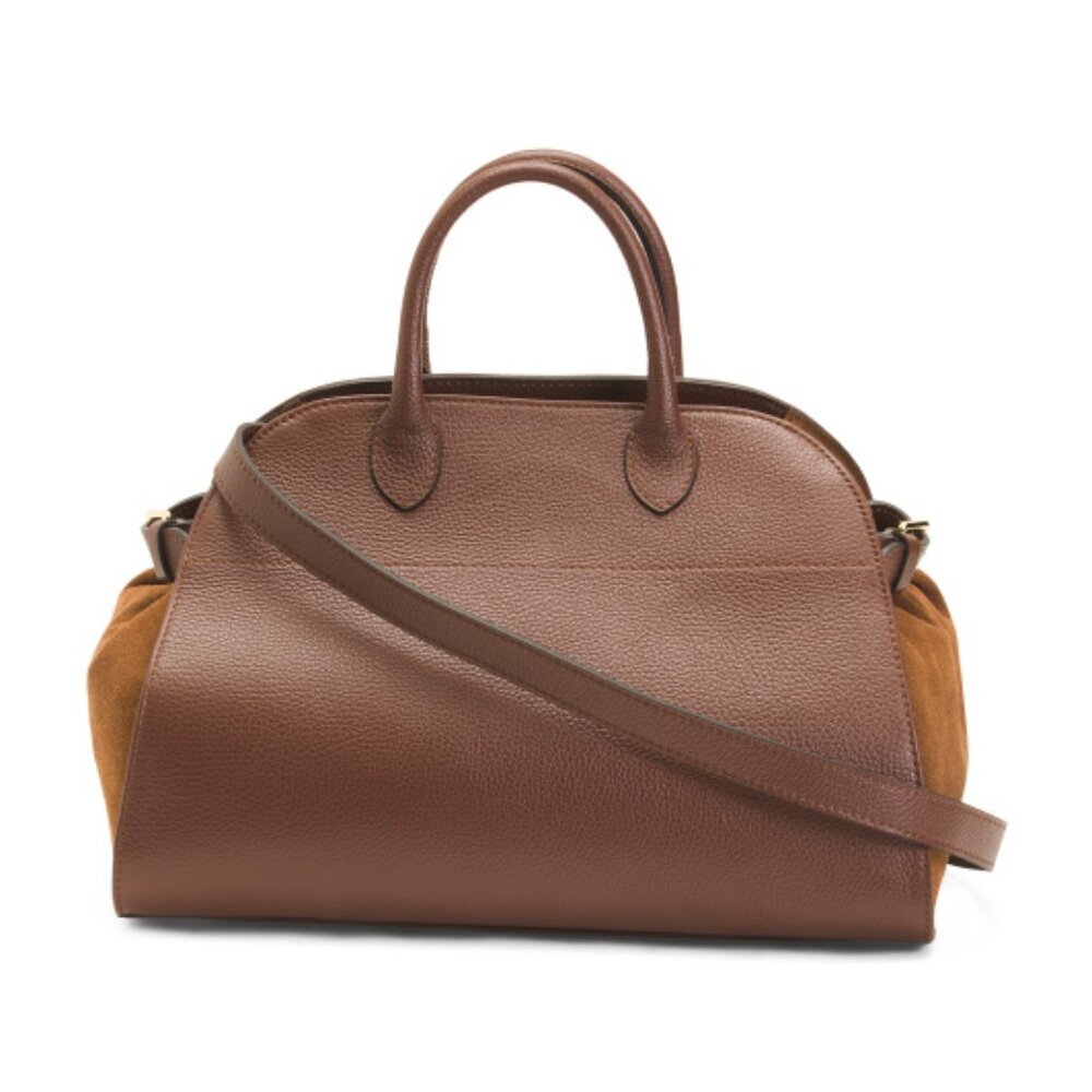 Viral Anna Paola Genuine Bruciato Brown Italian Leather & Suede Satchel Tot…